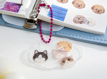 Load image into Gallery viewer, Cat-themed keychain stickers on notebooks
