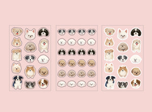 Set of dog stickers arranged in a grid 