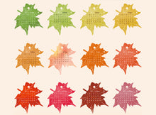Load image into Gallery viewer, Colorful leaf-shaped stickers with dates on a beige background
