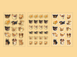 Cute cartoon puppy and cat characters stickers