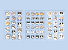 Load image into Gallery viewer, Set of cat-themed stickers on a blue background
