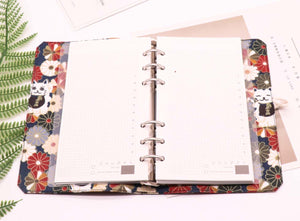 notebook with Japanese fabric cover with lucky cat